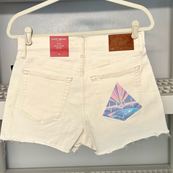 NWT Lucky Brand White Pink Floyd Frayed High Waist‎ Denim Mom Shorts Size… - Picture 6 of 15